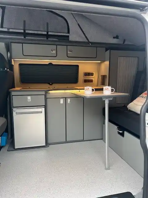 grey van conversion interior